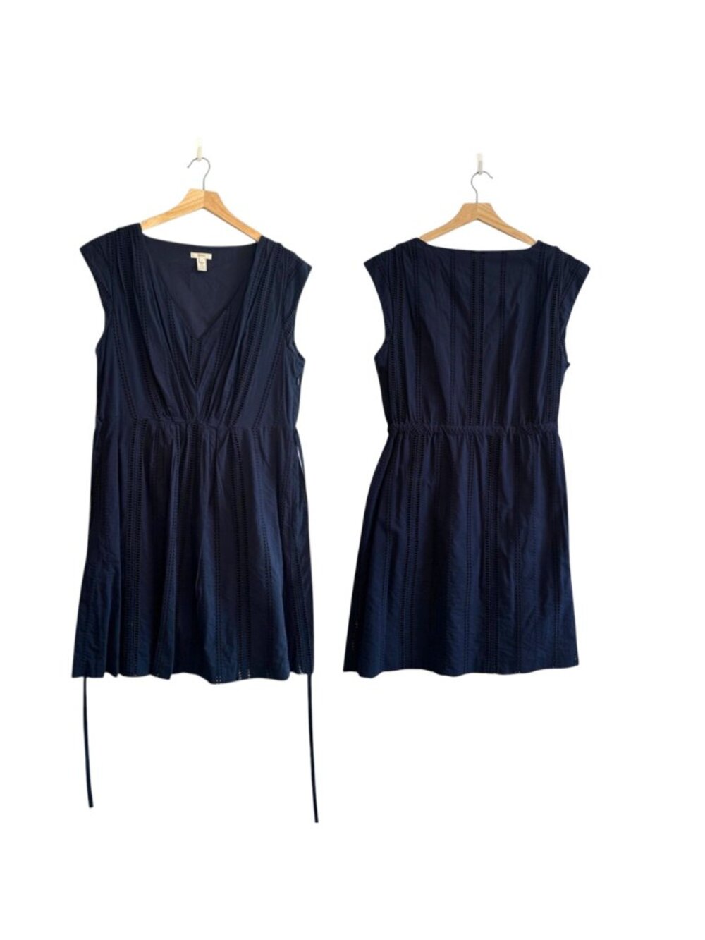 J.Crew Shelby Eyelet Dress Deep Navy Blue Size 12 V-Neck Cap Sleeve A-Line - Picture 3 of 16
